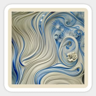 Swirly Flowing Ivory And Cobalt Curlicues Sticker